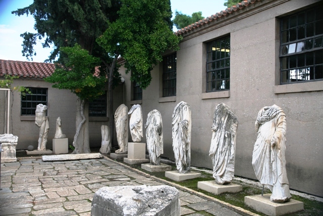 Ancient Corinth - Roman statues in the inner courtyard of the museum